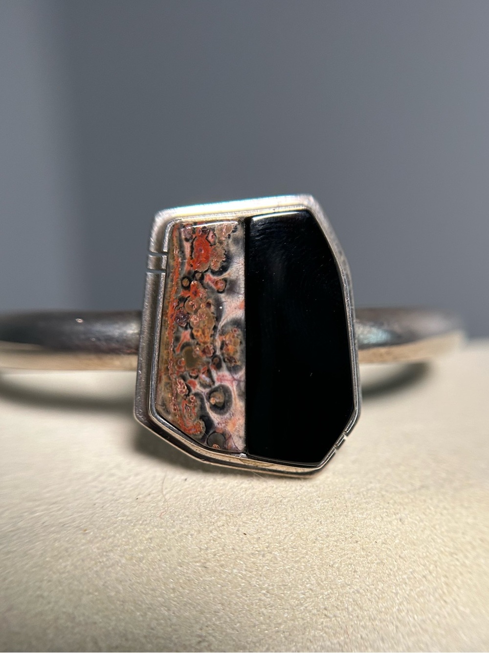 Daniel Zender Sterling Silver Black Onyx and Multicolor Jasper Cuff Bracelet